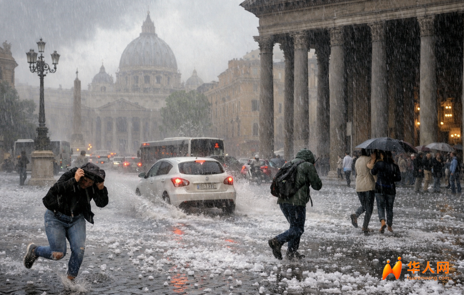 罗马突降“冰雹暴雨”：游客街头狂奔避雨，市中心瞬间变白 …