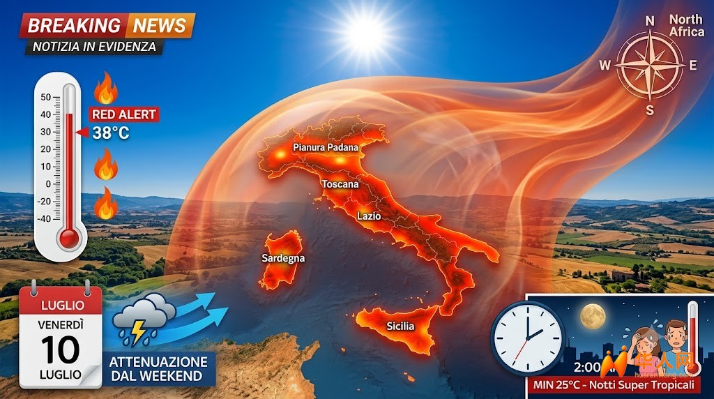 意大利受新一轮非洲热浪席卷，多地气温飙升至38℃